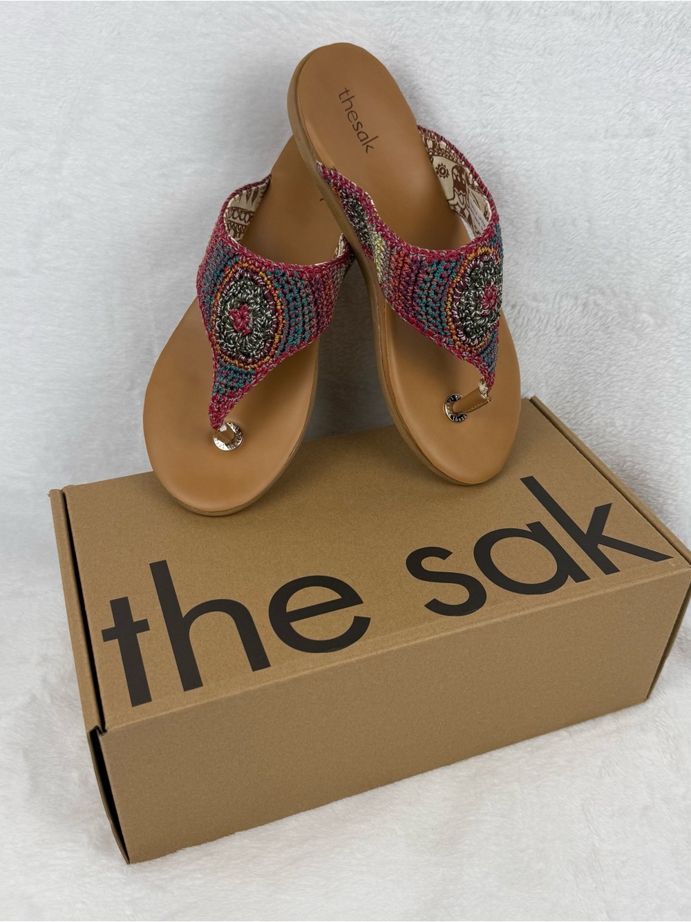 The Sak Shana Thong Sandals Womens 7 Crochet Boho Gypsy Stripe Beachwear - Picture 14 of 15